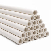 Stack of 24 white paper rolls, pattern paper, Opry brand, on white background. PATROONPAPIER-AANBIEDING-24
