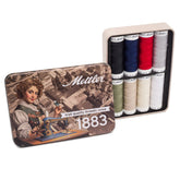Amann Mettler Nostalgie 1883 sewing thread set in a decorative tin, 8 spools of basic colors. SERALON-NOSTALGIE-1883 4012500560966