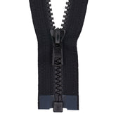 Black YKK Vislon zipper with black plastic teeth and a black metal slider, 55 cm long. RITS-YKK-DB-VISLON-5-40-524
