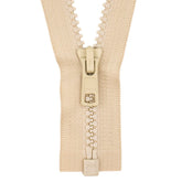 A beige YKK Vislon zipper, 70cm long, with a plastic slider and teeth. RITS-YKK-DB-VISLON-5-70-547