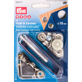Prym juego de corchetes, 10 piezas metal plateado, 15mm diámetro, para yate y caravana, con tornillos, PRYM-390211 4002273902117