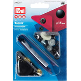 Broches Prym Anorak negras, 15mm, 10 piezas, con herramienta, en blíster. PRYM-390307 4002273903077
