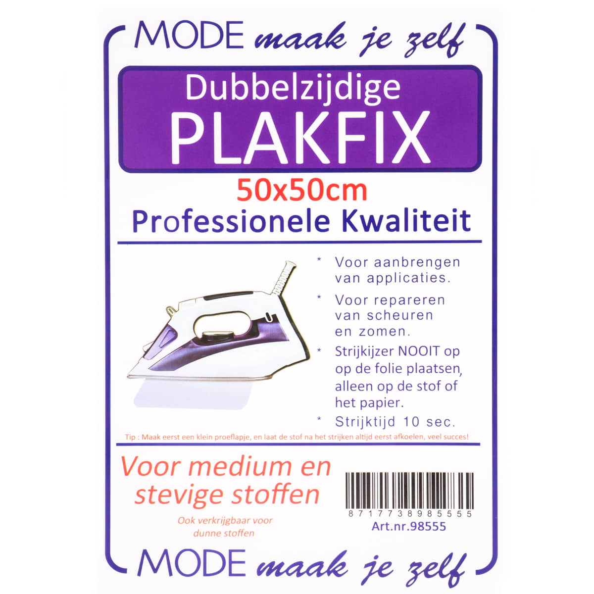 Dubbelzijdige Plakfix | voor medium tot stevig stoffen | 50 x 50 cm Vlieseline PLAKFIX - MEDIUM - 98555