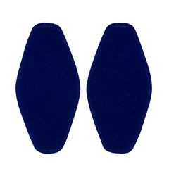 Twee donkerblauwe, ovale strijkpatches voor ellebogen van katoen met gestikte randen. 4052200000000