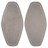 Deux coudières en cuir taupe avec surpiqûres décoratives, 19x9,5cm, à coudre sur les vêtements. ELLEBOOGSTUKKEN-LEER-89-02-TAUPE