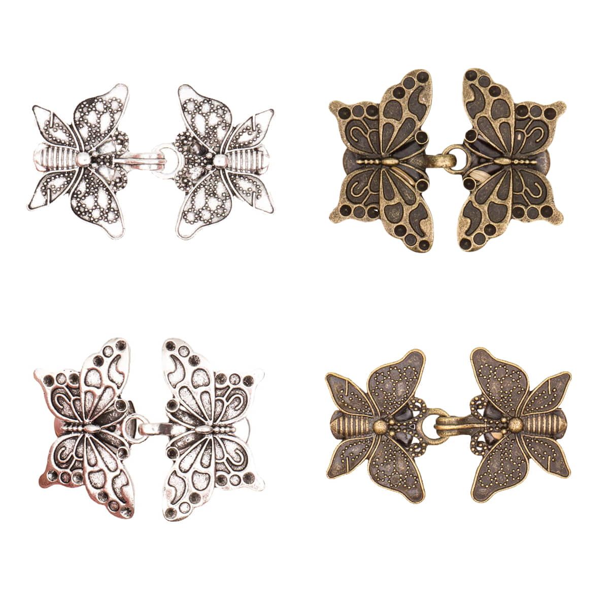 Exclusieve set van 4 vlinder vestsluitingen - Icarus & Aurelia collectie Vestsluiting VLINDER - SET - BRONS - ZILVER