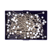 Una caja de alfileres Prym con cabeza redonda blanca y varilla metálica plateada, 30mm. PRYM-029208 4002270292082