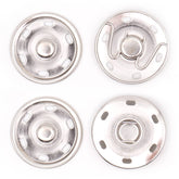 Four silver snap fasteners, two shown from front, two from back, 3cm diameter, DRUKKNOOP-30-ZILVER-2ST