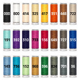 Una colección de 24 carretes de hilo de coser Gütermann en varios colores como negro, blanco, beige, amarillo, naranja, marrón, gris, azul, rosa, rojo, verde y turquesa. GM-BASIS-24X-200-SET
