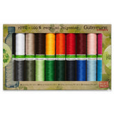 Gütermann rPET naaigaren set met 20 spoelen in diverse kleuren, 100% gerecycled polyester, 100m per stuk. 4009496020571