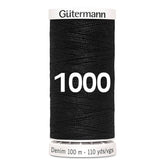 Gutermann black denim sewing thread spool, 100m, showing "1000" and "Denim 100m - 110 yds/vgs" on the spool. GM-DENIM-1000 4029394472022
