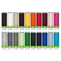 Gütermann naaigaren spoelen in diverse kleuren, 20 spoelen getoond, elk 100m. 4005865000000