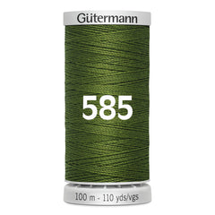 Gutermann naaigaren spoel in 585 olijfgroen, 100m lengte, met merk en nummer zichtbaar. GM-100-SS-M782-585 4008015628277