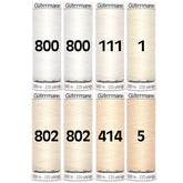Gutermann wit - crème set | 8x 200 meter naaigaren set GM - WIT - CREME - 8X - 200 - SET