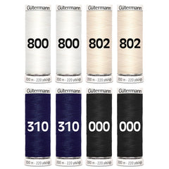 Gütermann wit ecru donkerblauw zwart set | 8x 200 meter naaigaren set GM - 8X - 200 - 800.802.310.000
