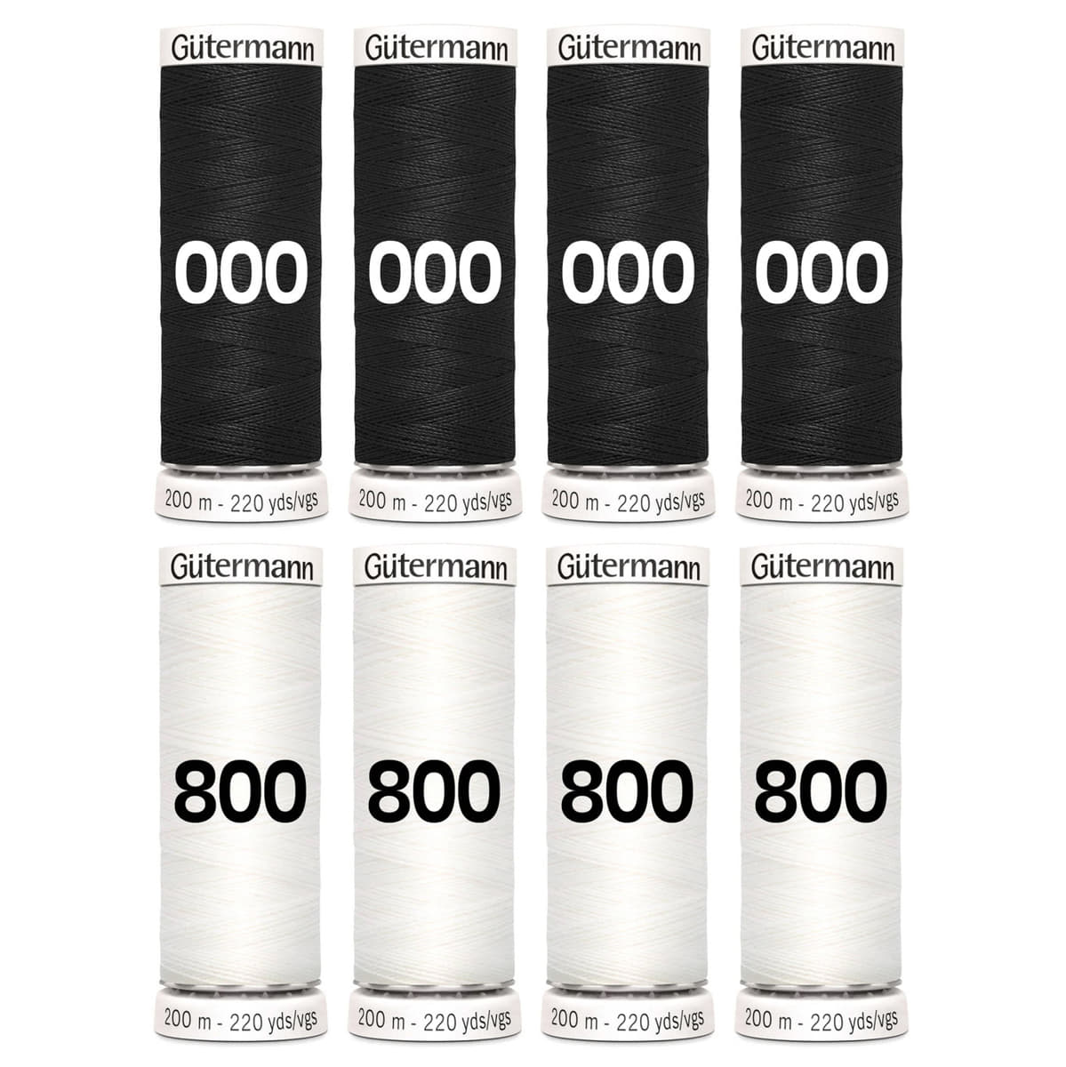 Gütermann zwart wit set | 8x 200 meter naaigaren set GM - ZWART - WIT - 8X - 200 - SET