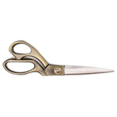 Bronzefarbene Stoffschere mit silbernen Klingen, isoliert auf Weiß. KLEERMAKERSSCHAAR-22-BRONS