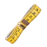 Yellow and white fabric tape measure with cm and inch markings, Hoechstmass logo, Made in Germany. MEETLINT-150-GEEL-WIT
