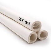 Three white rolls of pattern paper, one with '27 m²' text, on a white background. PATROONPAPIER-AANBIEDING-3 8717738652907
