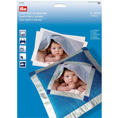 Verpakking van Prym creatieve stof om te bedrukken, met afbeeldingen van baby's op stof, 5x A4 | PRYM-611930 | 4002276119307