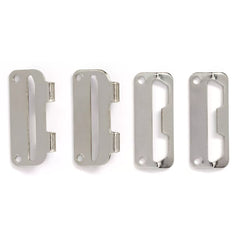 Vier zilverkleurige Prym rok- en broekhaken van 25mm, bestaande uit twee haken en twee ogen, liggend op een witte achtergrond. SKU PRYM-267261. | PRYM-267261