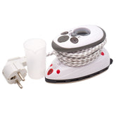 White mini steam iron with grey cord, measuring cup and plug. MINI-IRON-KLEIBER 4009691922062