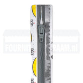 Gray spiral zipper with Opti branding on packaging, 20 cm length. OPTI-4801-S40-20-002-GRIJS