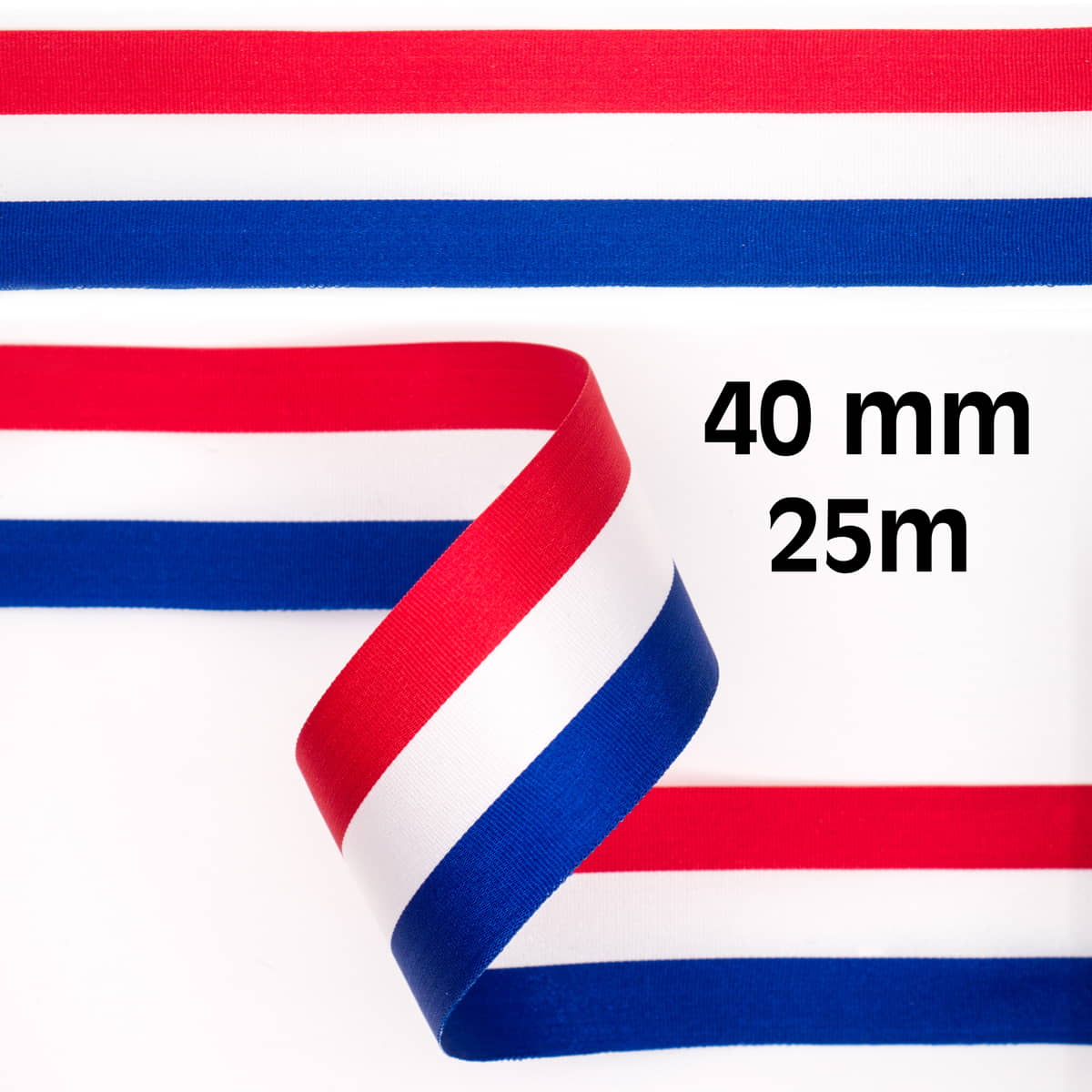 Rood wit blauw lint | 40 mm | Aanbieding 25 meter Lint RWBLINT - 40MM - 25M