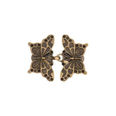 Antique bronze butterfly clasp with hook and eye, detailed ornate design. VLINDER-ICARUS-BRONS