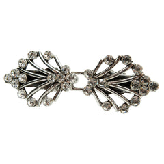 Zilverkleurige vestsluiting met strass steentjes, haak en oog gesloten, bovenaanzicht, VESTCLIP-HAAK-OOG-STRASS-4 | VESTCLIP-HAAK-OOG-STRASS-4