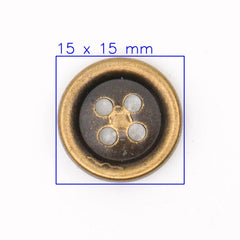 Authentieke Bronzen Metalen Knoop - 15 mm met Vier Gaten Knopen KNP00217