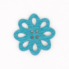 Blauwe Houten Bloem Knoop 21x21mm Knopen KNP00082