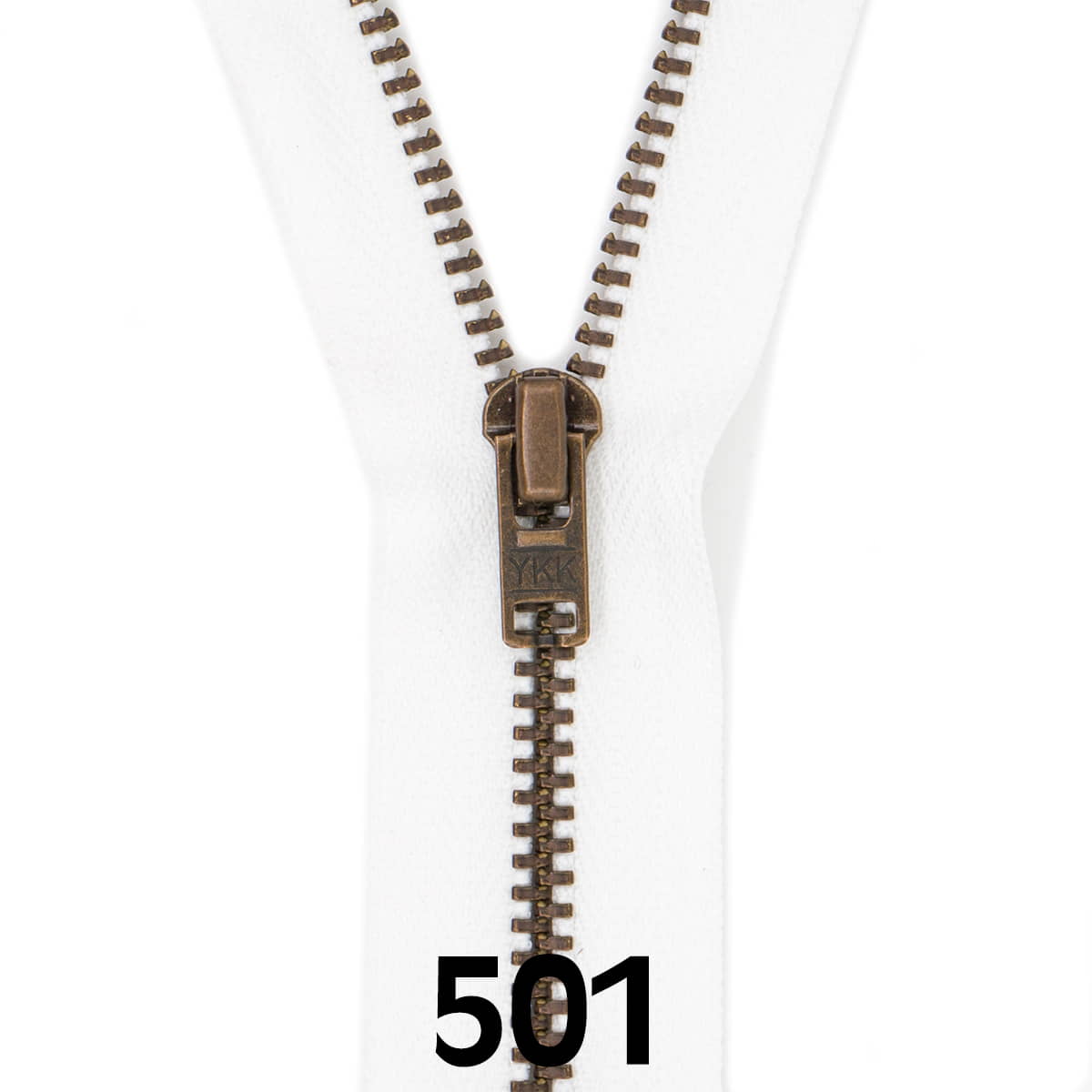 Broekrits metaal | brons fijn | 12 cm | YKK | 501 wit Rits RITS - BROEK - BRONZE - 4.5 - 12CM - 501 - WHITE