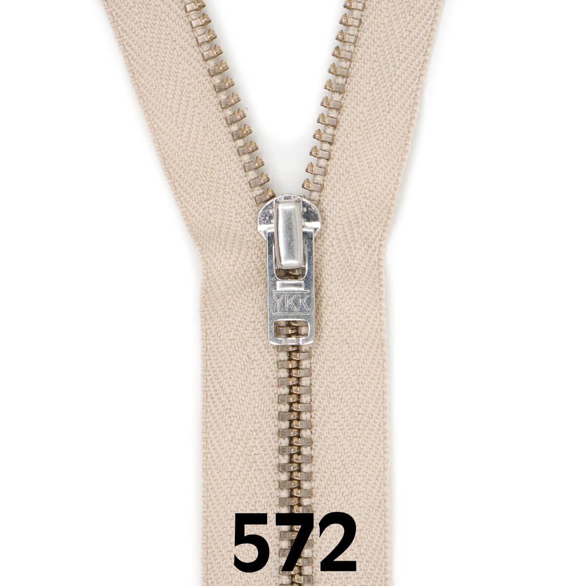 Broekrits metaal | zilver fijn | 15 cm | YKK | 572 beige Rits RITS - BROEK - SILVER - 4.5 - 15CM - 572 - BEIGE