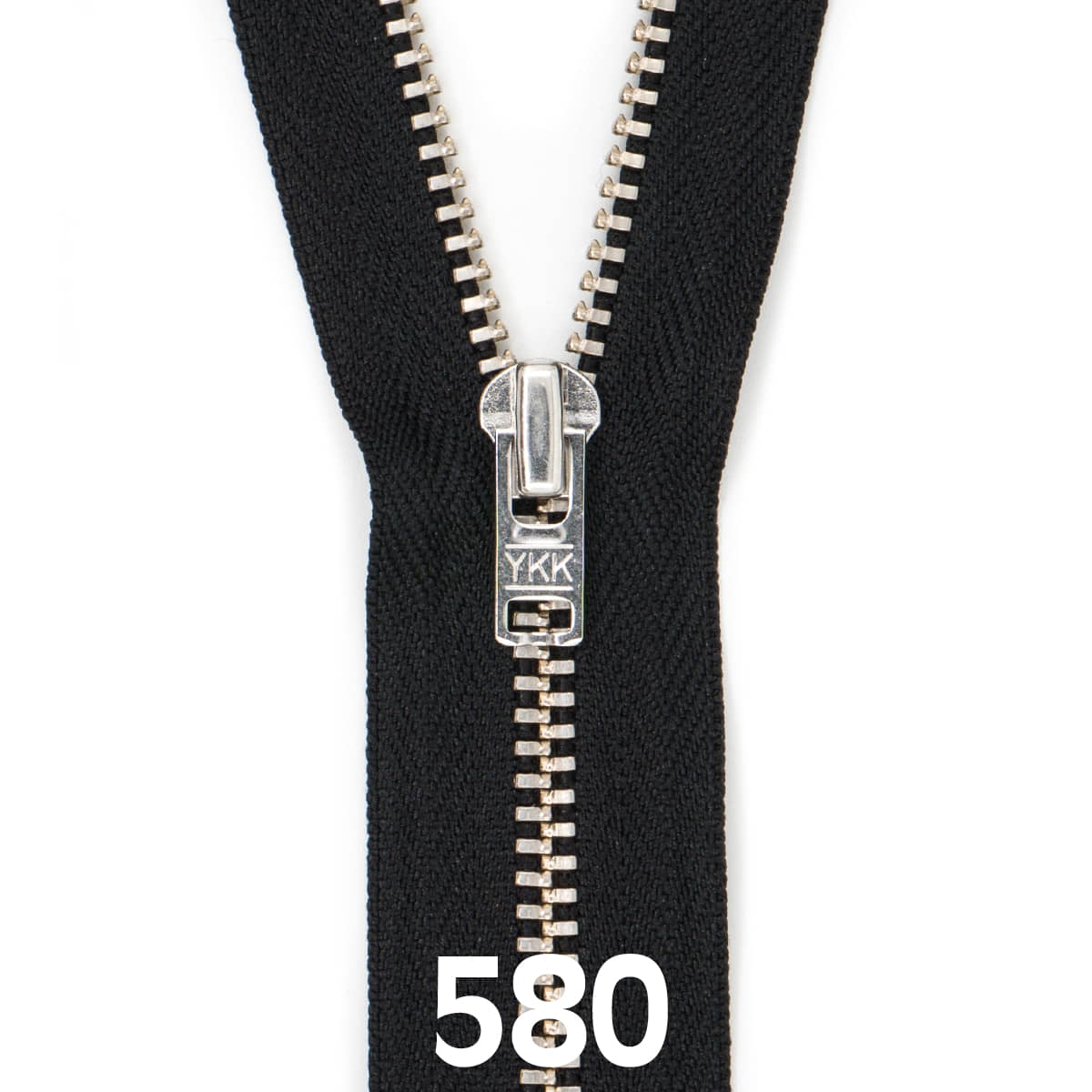 Broek rits metaal | zilver fijn | 20 cm | YKK | 580 zwart Rits RITS - BROEK - SILVER - 4.5 - 20CM - 580 - BLACK