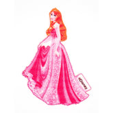 Pink princess iron-on patch with long red hair and a crown, detailed dress, Disney logo visible. 31790-1SB 4000315057894