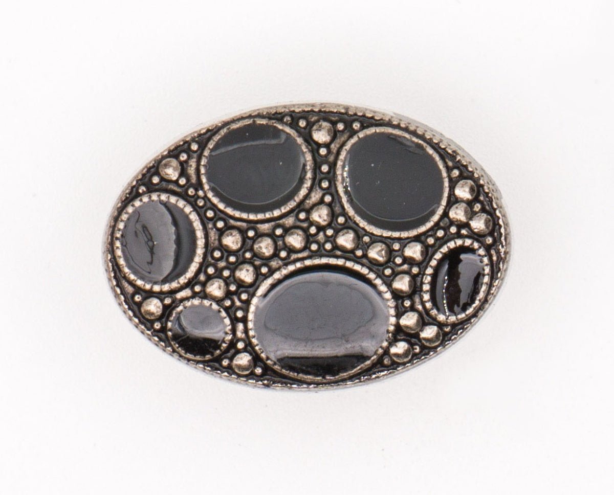 Decoratieve Ovale Metalen Knoop - Zwart met Zilveren Accenten Knopen KNP00145