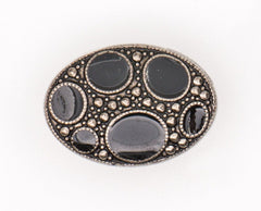 Decoratieve Ovale Metalen Knoop - Zwart met Zilveren Accenten Knopen KNP00145