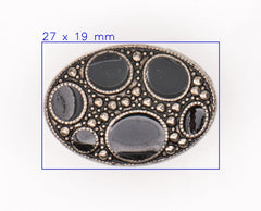 Decoratieve Ovale Metalen Knoop - Zwart met Zilveren Accenten Knopen KNP00145
