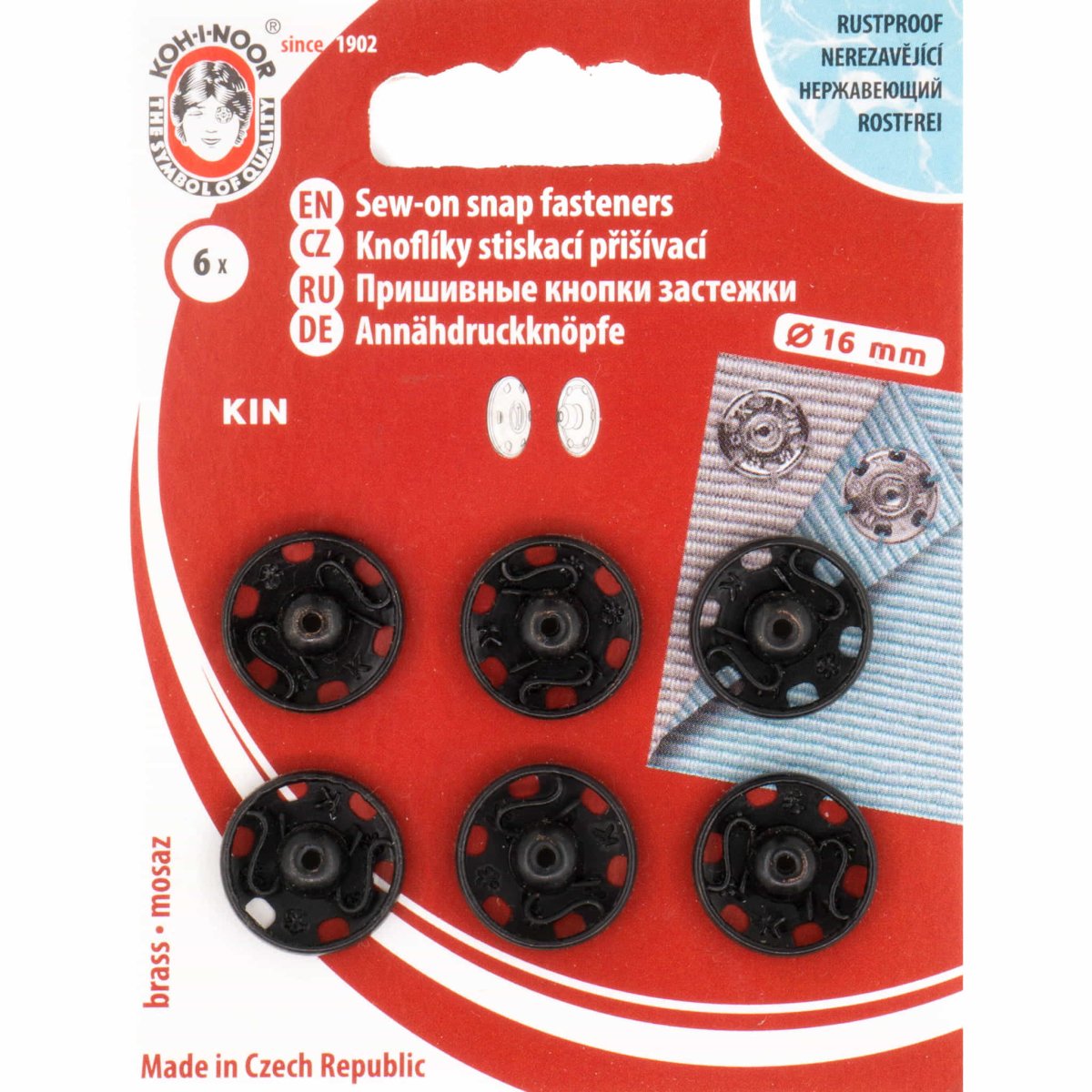 Drukknopen opnaaibaar zwart metaal 16mm 6 stuks Drukkers KOH00004a 8590265100925 - Fourniturenkraam.nl