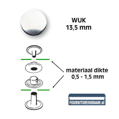 Drukknopen set | 13,5 mm | Wuk Anorak | zilver | 10 stuks Drukknopen KIN - 13 - WUK - ZILVER 8590265004773