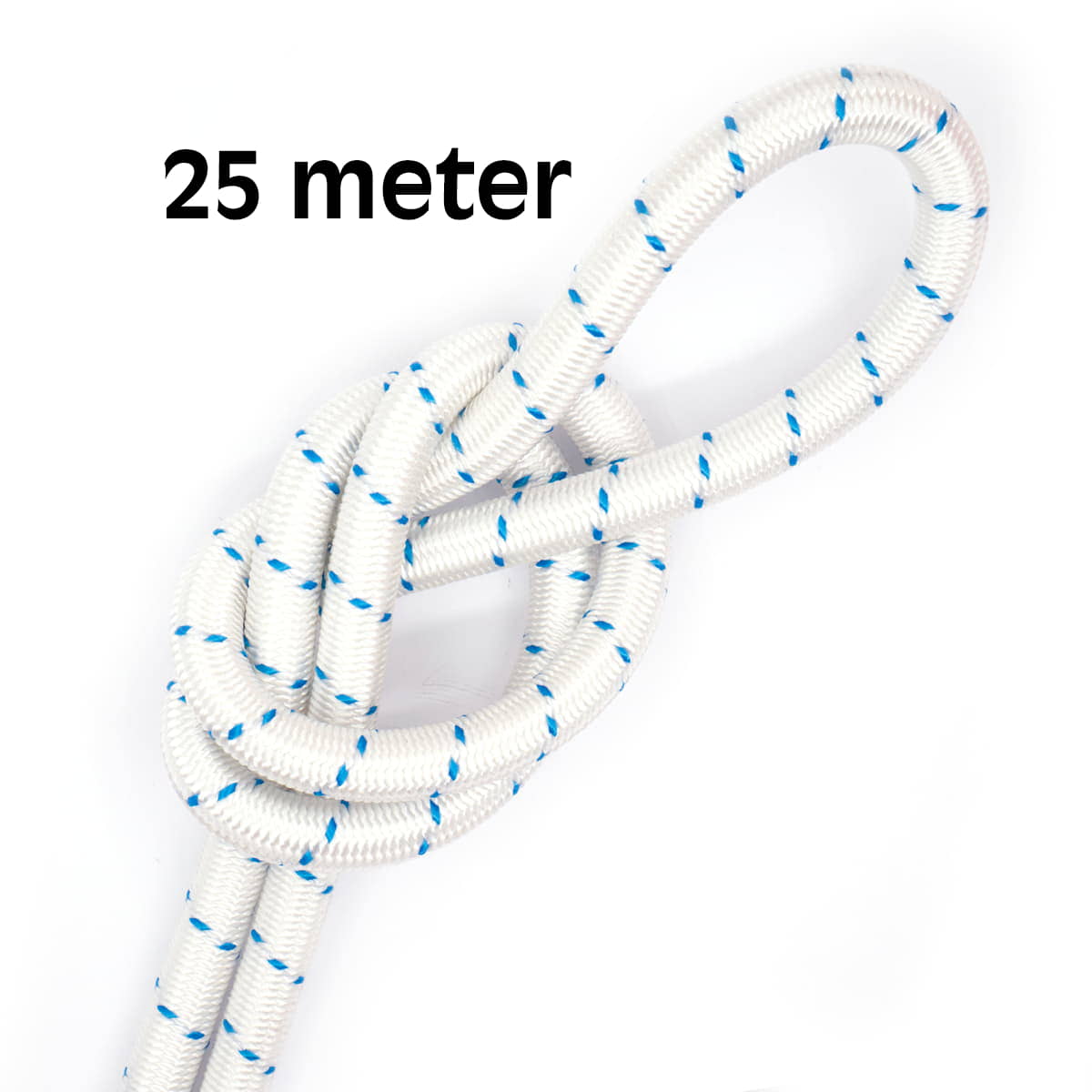 Elastisch koord 8 mm wit met blauw markering - aanbieding 25 meter elastisch koord EK - 8MM - WIT - BLAUW - 25M