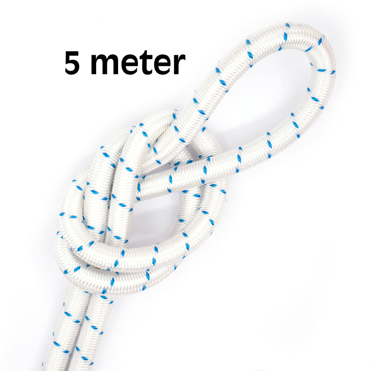 Elastisch koord 8 mm wit met blauw markering - aanbieding 5 meter elastisch koord EK - 8MM - WIT - BLAUW - 5M