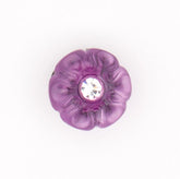 A translucent purple flower-shaped button with a clear rhinestone center, 12x12 mm, KNP00079