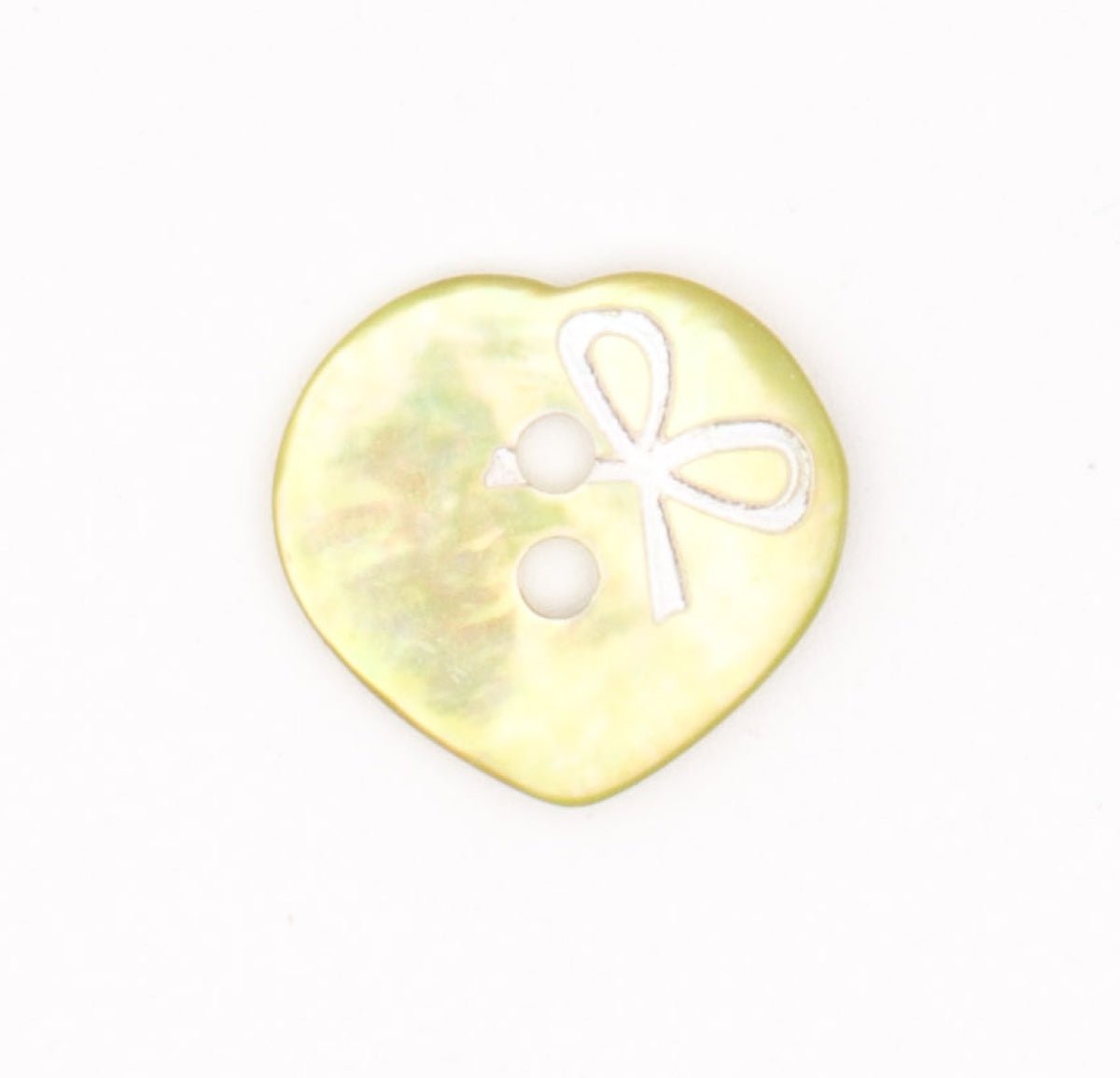 Gele Parelmoer Hartvormige Knoop met Strik 14x14mm Knopen KNP00014