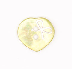 Gele Parelmoer Hartvormige Knoop met Strik 14x14mm Knopen KNP00014