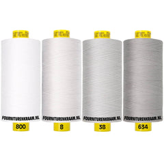 Quatre bobines de fil à coudre Gütermann Mara 100% polyester blanc et gris. MARA-SET-800-8-38-634