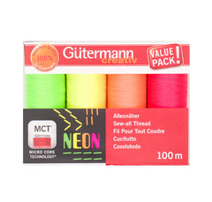 Gütermann Neon naaigaren set - 4x100 meter naaigaren set GM - NEON - 4X100 - 3835 - 3836 - 3837 - 3871 4029395008725