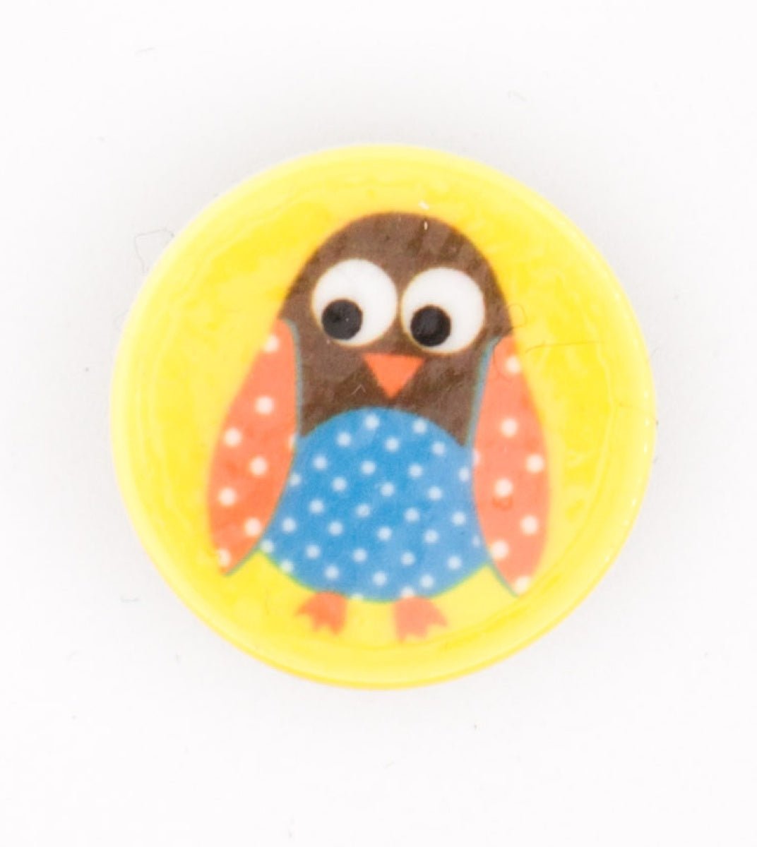 Kinderknoop met Vrolijk Uiltje - Geel - 11x15 mm Knopen KNP00063