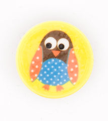 Kinderknoop met Vrolijk Uiltje - Geel - 11x15 mm Knopen KNP00063